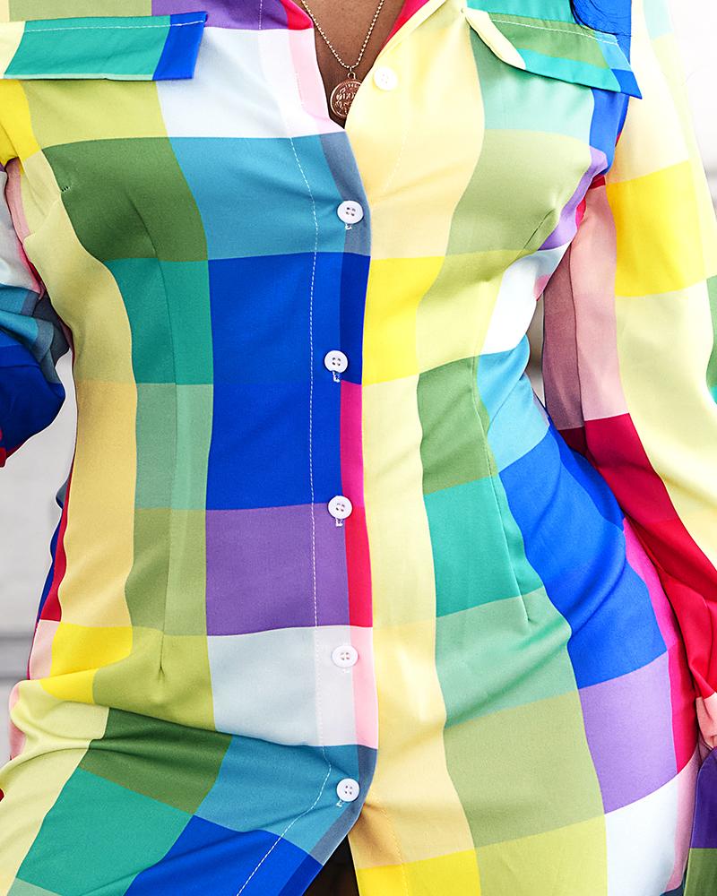 Plaid Print Long Sleeve Button Down Shirt Dress