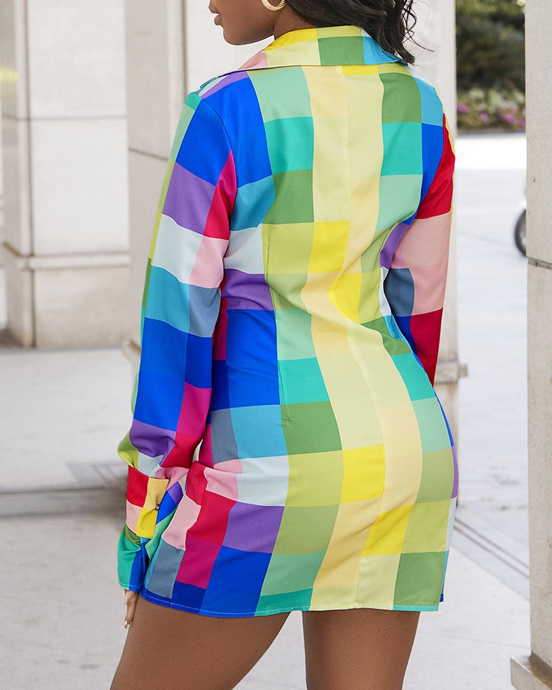 Plaid Print Long Sleeve Button Down Shirt Dress