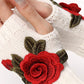 1Pair Floral Embroidery Fingerless Winter Knit Warm Gloves