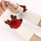 1Pair Floral Embroidery Fingerless Winter Knit Warm Gloves