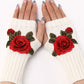 1Pair Floral Embroidery Fingerless Winter Knit Warm Gloves