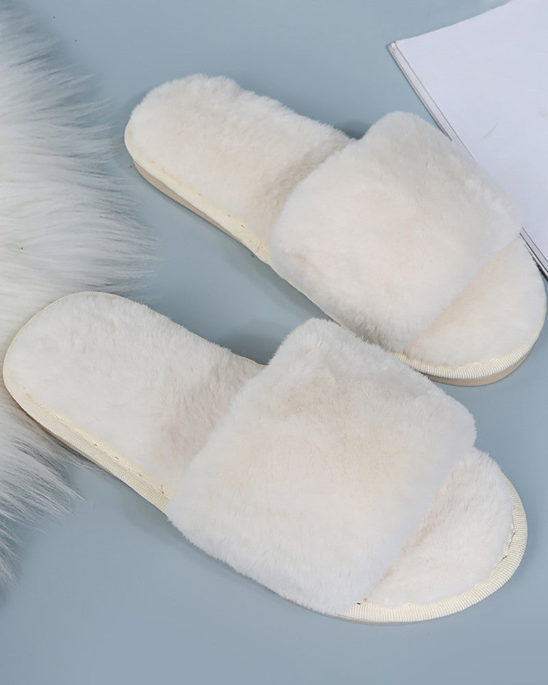 Round Toe Fuzzy Casual Slippers