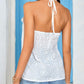 Eyelet Embroidery Lace Patch Halter Wrap Tank Top