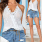 Eyelet Embroidery Lace Patch Halter Wrap Tank Top