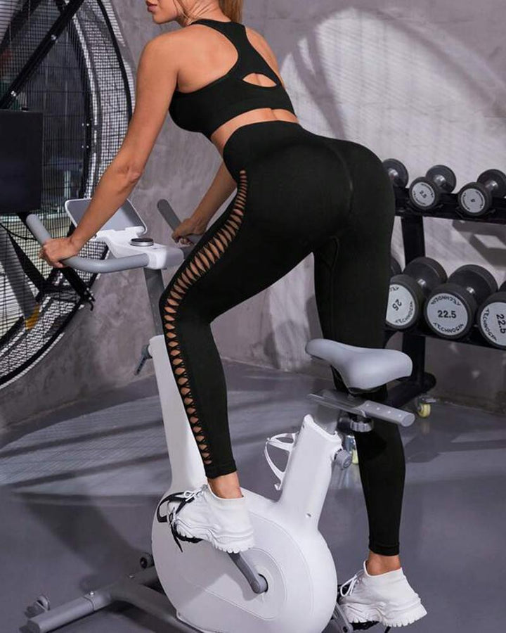 Tummy Control Butt Lifting Ladder Cutout Sports Yoga Leggings