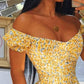 Ditsy Floral Print Off Shoulder Ruffle Hem Dress
