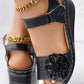 Hollow Out Floral Pattern Ankle Strap Wedge Sandals