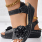 Hollow Out Floral Pattern Ankle Strap Wedge Sandals