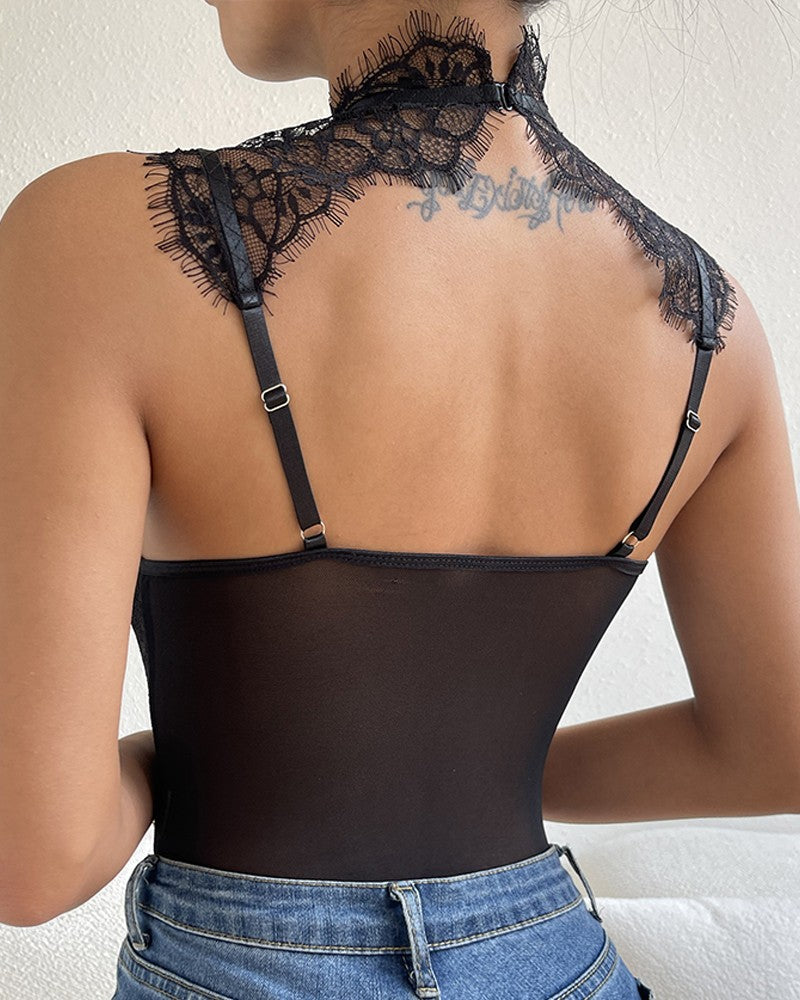 Crochet Eyelash Lace Hollow Out Bodysuit