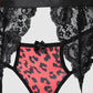 4PCS Leopard Print Contrast Lace Garter Christmas Lingerie Set With Robe