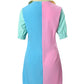 Button Front Pocket Design Colorblock Shirt Dress