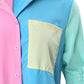 Button Front Pocket Design Colorblock Shirt Dress