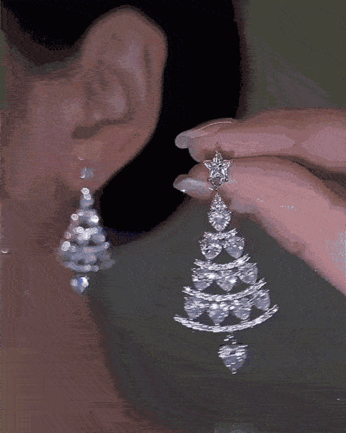 1Pair Christmas Tree Shaped Rhinestone Star Drop Earrings