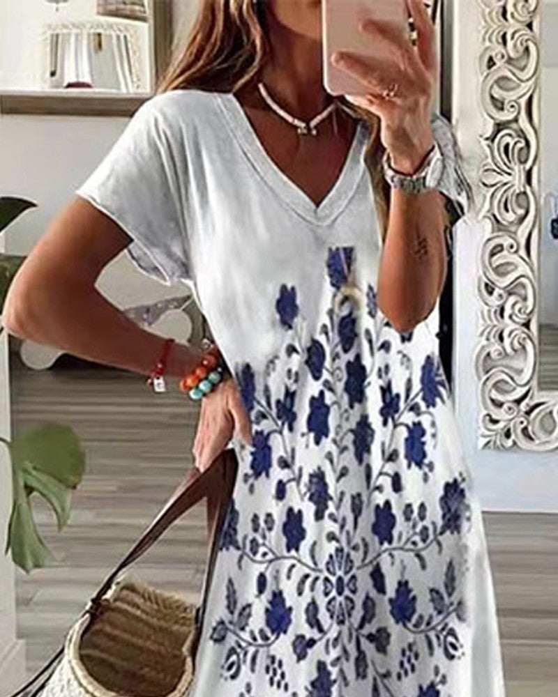 Tribal Floral Print Split Hem Maxi Dress