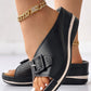 Buckled Hollow Out Wedge Slippers