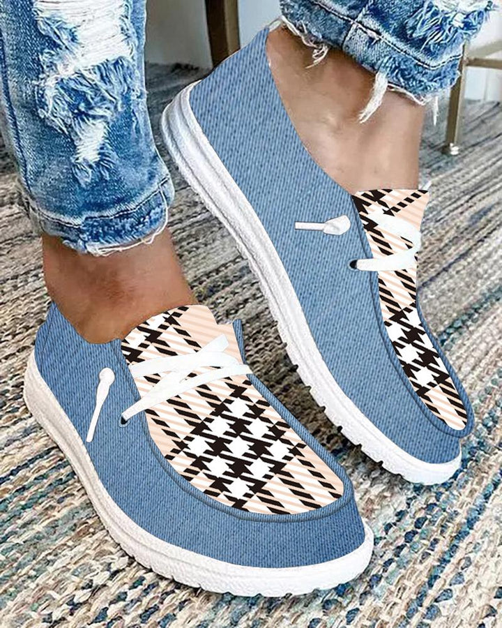 Plaid Print Lace up Casual Slip On Sneakers