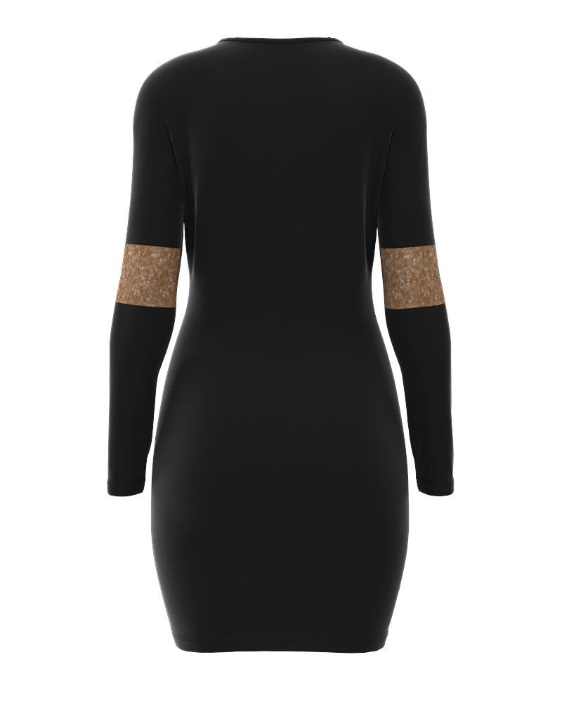 Christmas Tree Print Long Sleeve Bodycon Dress