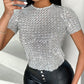 Argyle Pattern Contrast Sequin Top