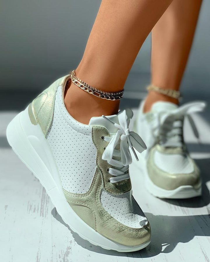 Colorblock Lace up Front Flatform Sneaker