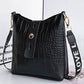 Crocodile Letter Tape Strap Crossbody Shoulder Bag