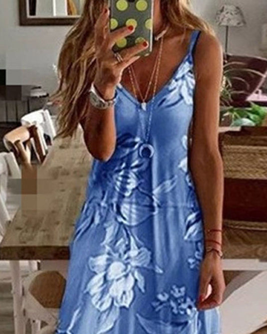 Floral Print V Neck Casual Cami Dress
