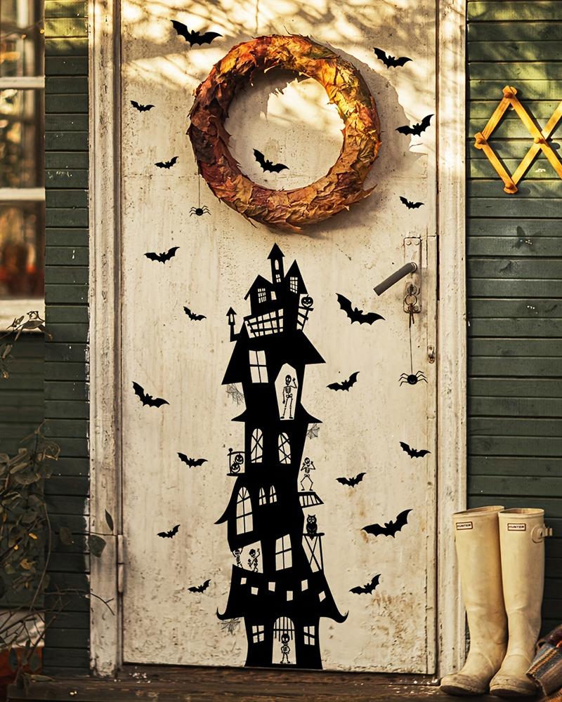 1 Sheet Halloween Decorations Castle Bat Self adhesive Wall Decal Bathroom Stickers