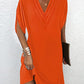 Half Sleeve V Neck Ruched Casual Dress