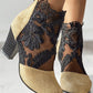 Lace Patch Floral Pattern Chunky Heel Ankle Boots