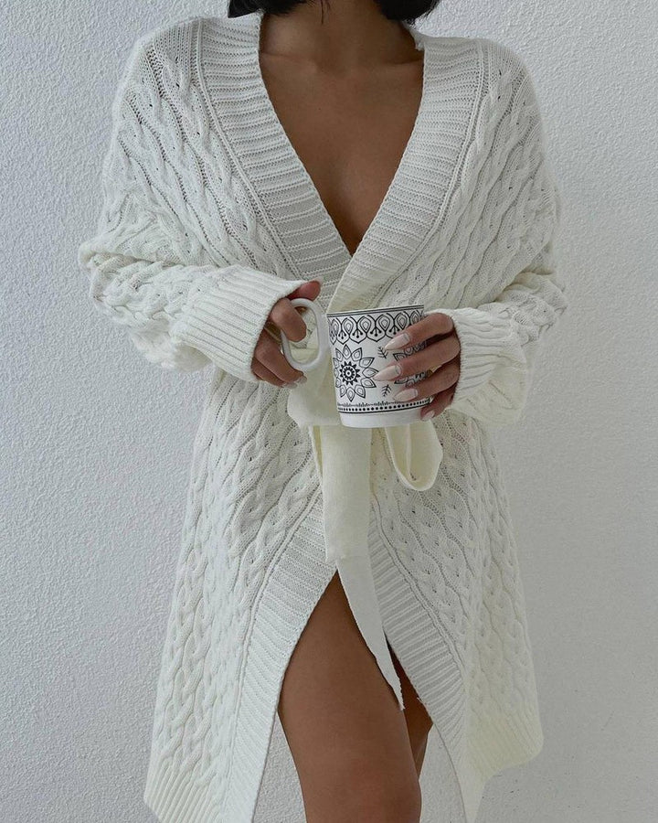 Long Sleeve Open Front Cable Knit Cardigan