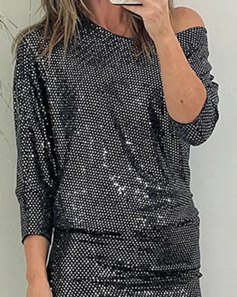 Round Neck Allover Sequin Dress
