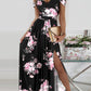 Floral Print Cold Shoulder High Slit Maxi Dress