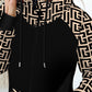 Geometric Print Zip Up Drawstring Sweatshirt