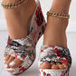 Vintage Floral Print Peep Toe Wedge Slippers