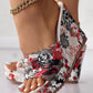 Vintage Floral Print Peep Toe Wedge Slippers