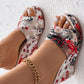 Vintage Floral Print Peep Toe Wedge Slippers