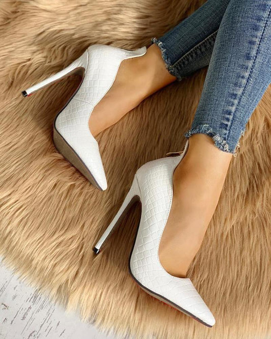 Pointed Toe Zip Detail PU Heels