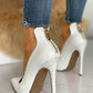Pointed Toe Zip Detail PU Heels