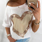Heart Pattern Sequins Round Neck T shirt