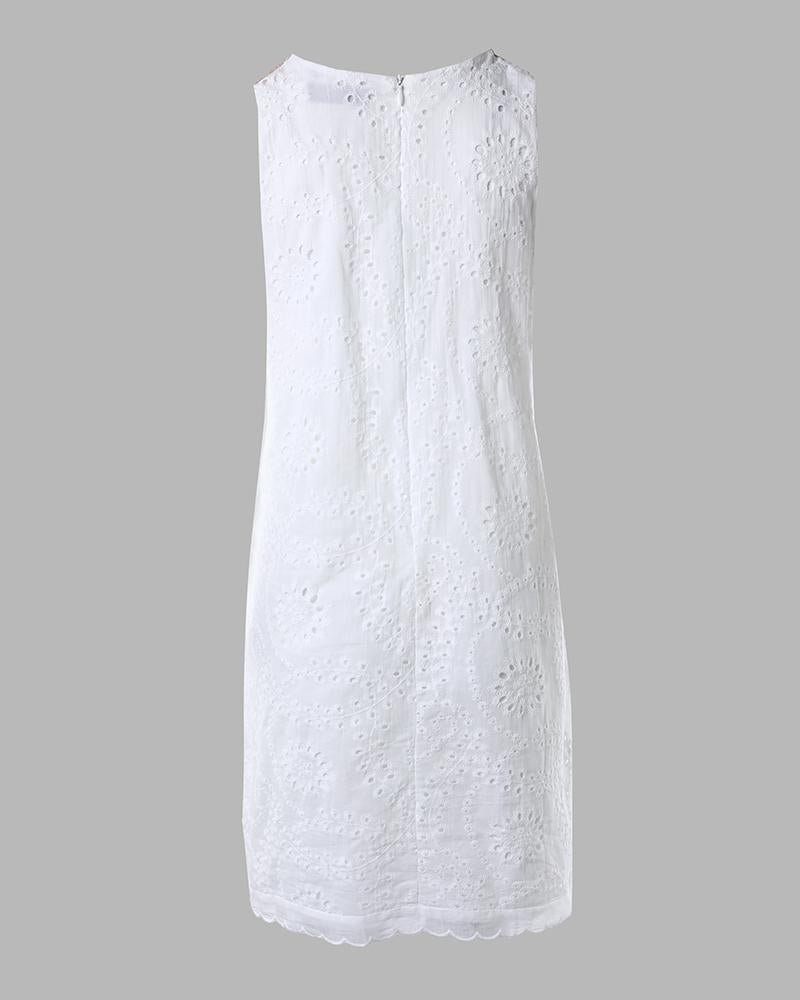 Contrast Lace Eyelet Embroidery Casual Dress
