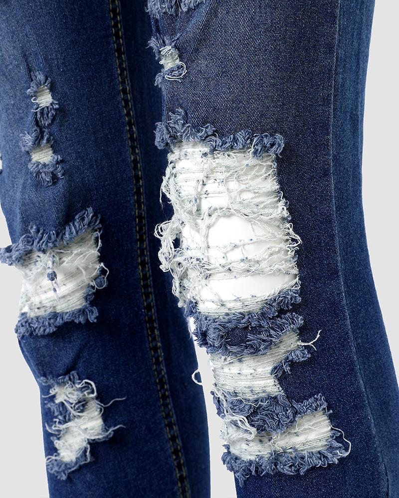 Zipper Fly Cutout Ripped Skinny Jeans