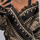 Tribal Print Contrast Lace Cold Shoulder Wrap Top