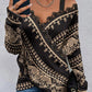 Tribal Print Contrast Lace Cold Shoulder Wrap Top