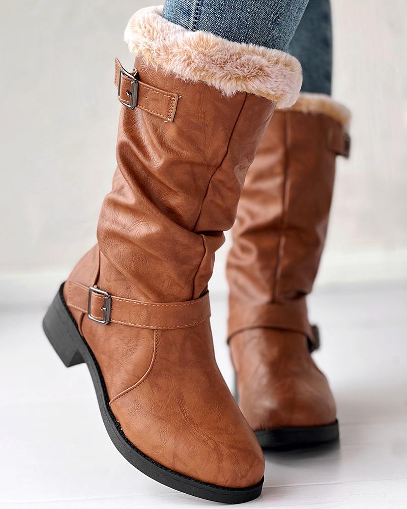 Buckled Lined Chunky Heel Vintage Ankle Boots