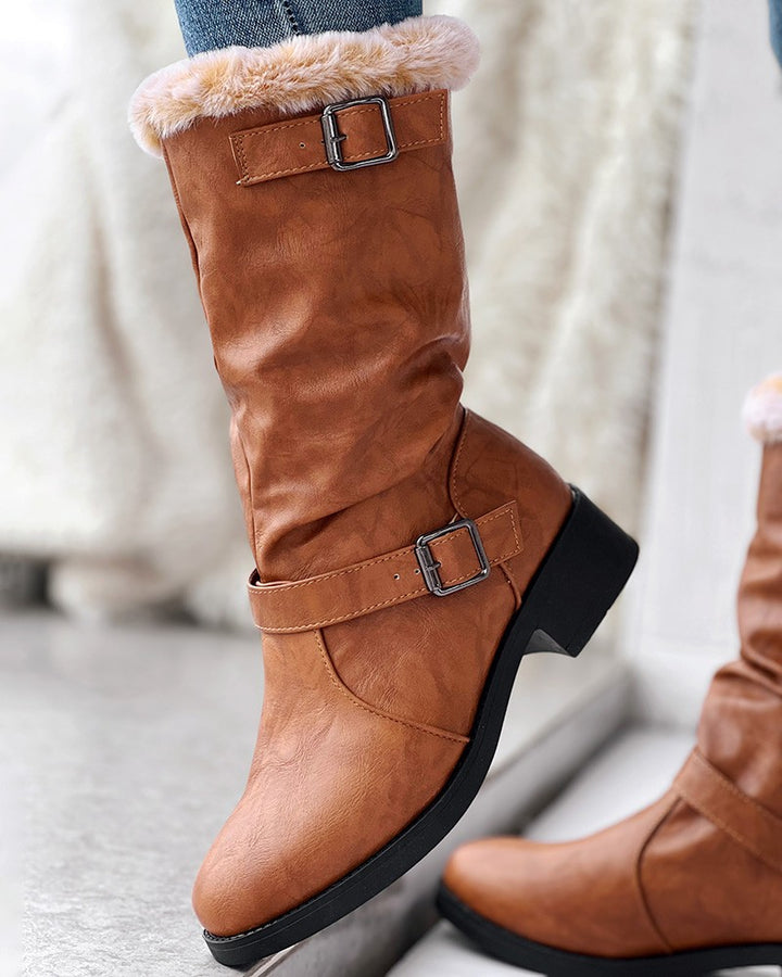 Buckled Lined Chunky Heel Vintage Ankle Boots