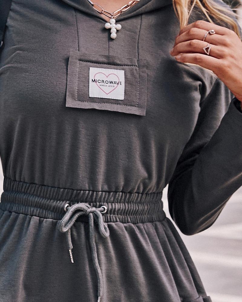 Heart Patchwork Hooded Drawstring Waist Layered Dress