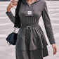 Heart Patchwork Hooded Drawstring Waist Layered Dress
