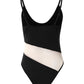 Contrast Mesh V Neck Spaghetti Strap Bodysuit