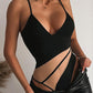 Contrast Mesh V Neck Spaghetti Strap Bodysuit