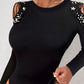 Beaded Contrast Lace Cold Shoulder Bodysuit