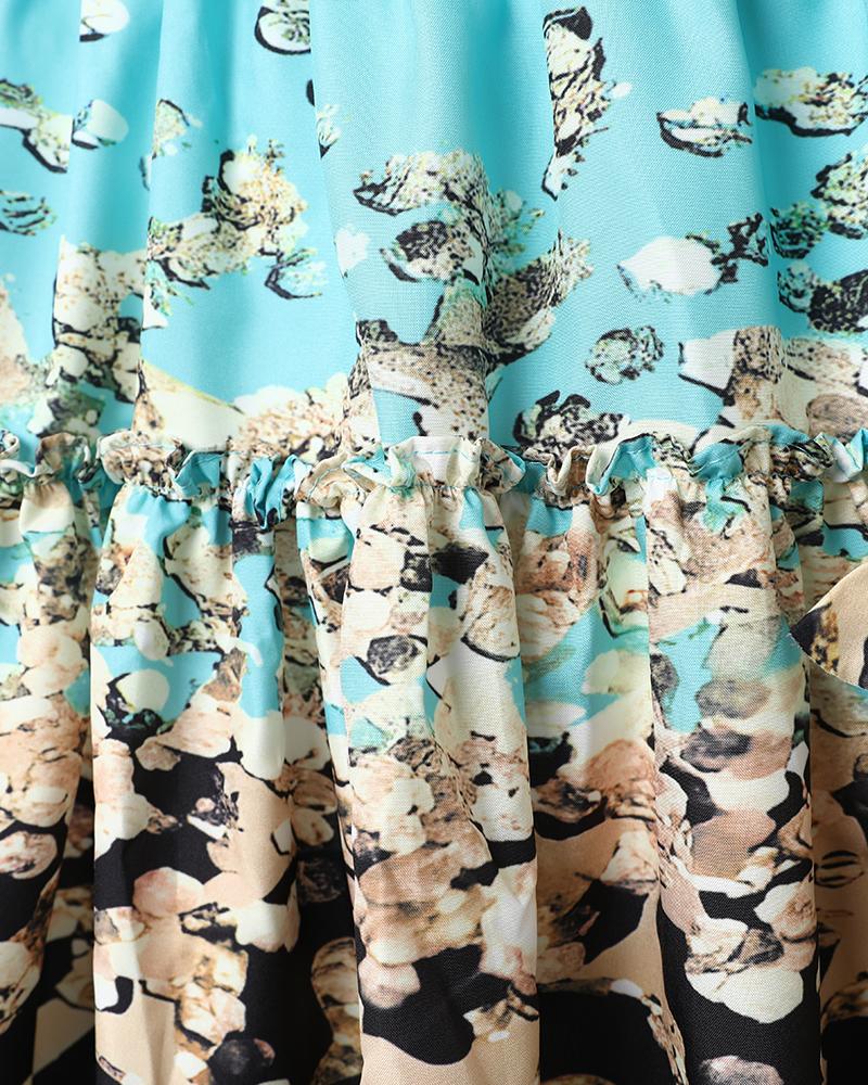 Contrast Leopard Print Ruffles Long Sleeve Dress